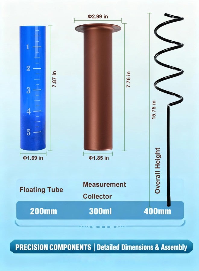 POJUZILE 7.8-inch Large Freeze Proof Rain Gauge Outdoor, Durable Plastic Floating Rain Gauges Tube with Long Steel Stake for Yard/Farm/Garden, Accurate Rainfall Measurement & Outdoors Watering Tools - Image 2