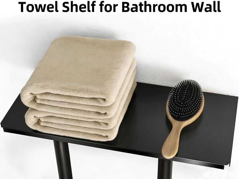 Bethom Towel Racks for Bathroom, Bathroom Towel Rack Wall Mounted with Metal Shelf and 3 Hooks for Small Bathroom, Black - Image 4