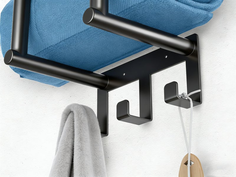 Bethom Towel Racks for Bathroom, Bathroom Towel Rack Wall Mounted with Metal Shelf and 3 Hooks for Small Bathroom, Black - Image 3