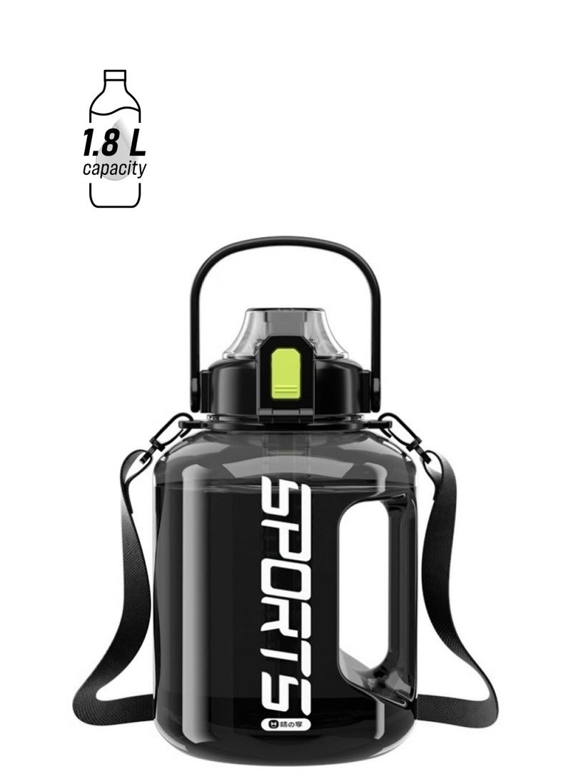 SPORT كوب ماء زجاجة مياه رياضية خارجية بسعة كبيرة مع مقاومة درجات الحرارة العالية أسود 1800 مل - Image 1