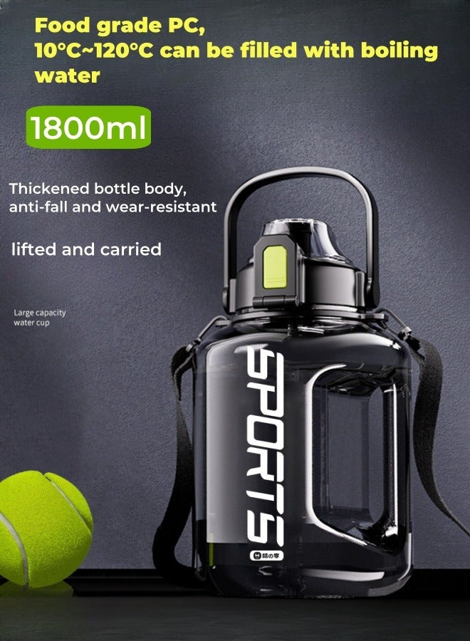 SPORT كوب ماء زجاجة مياه رياضية خارجية بسعة كبيرة مع مقاومة درجات الحرارة العالية أسود 1800 مل - Image 2