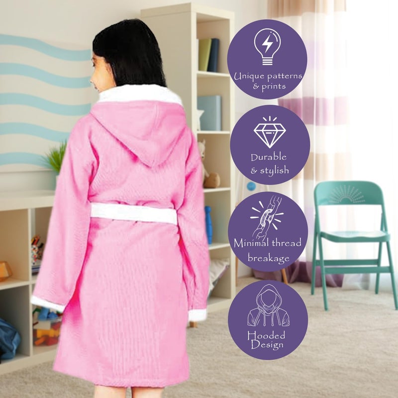 Rangoli Noble 100% Cotton Terry Kids Bathrobe - Baby Pink, 11-12 Years - Image 3