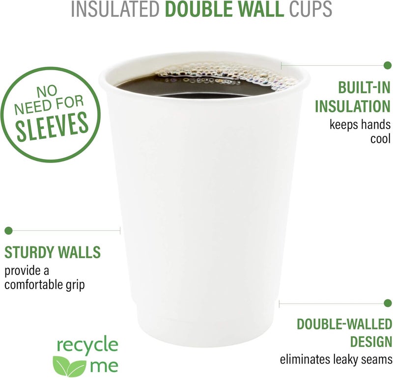 Restaurantware 500-CT Disposable White 12-oz Hot Beverage Cups with Double Wall Design: No Need for Sleeves - Perfect for Cafes - Eco Friendly Recyclable Paper - Insulated - Wholesale Takeout Coffee Cup - Image 4