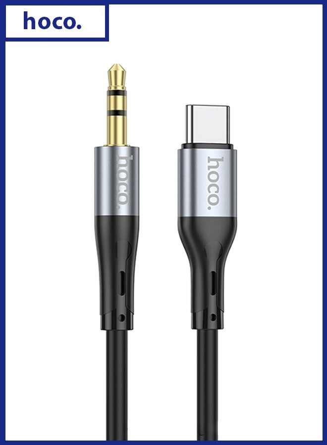 hoco. UPA22 3.5 mm to USB‑C Audio Conversion Cable (Black) – 1 m Nylon‑Braid Adapter, Hi‑Fi Sound, Plug‑and‑Play for Smartphones, Tablets & PCs  - Image 1