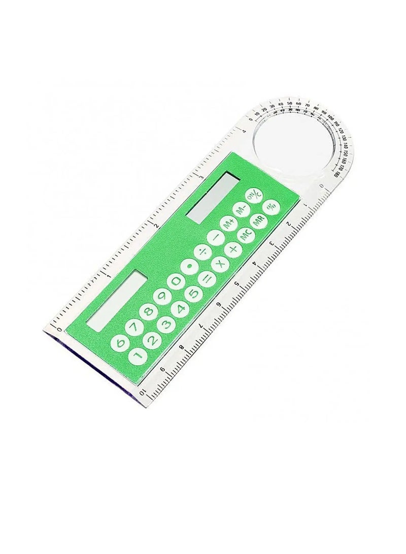 AROAQ Solar Ruler Calculator, Portable Mini Solar Transparent Ruler Calculator With Magnifier, Large Display Screen Easy To You School Calculator And Scale For Kids Students, (1pc, Green) - Image 1