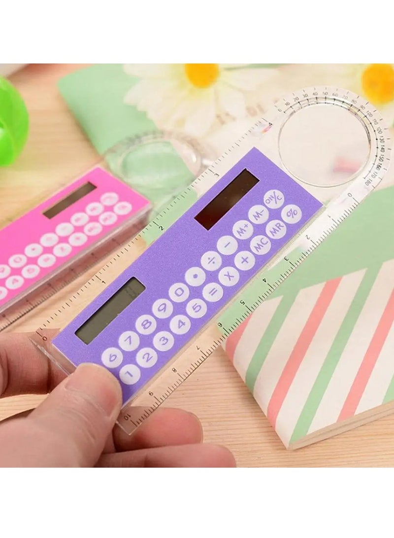 AROAQ Solar Ruler Calculator, Portable Mini Solar Transparent Ruler Calculator With Magnifier, Large Display Screen Easy To You School Calculator And Scale For Kids Students, (1pc, Green) - Image 2