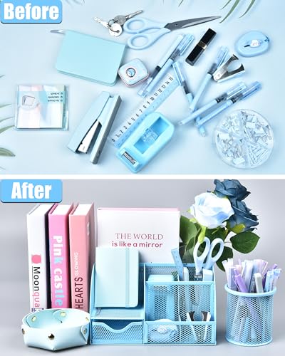 LXEVIHK Blue Desk Accessories, 26Pcs Office Supplies and Desk Organizers, with Tape Dispenser, Stapler, Staple Remover, Ect, Gift Box Packaging - Image 3