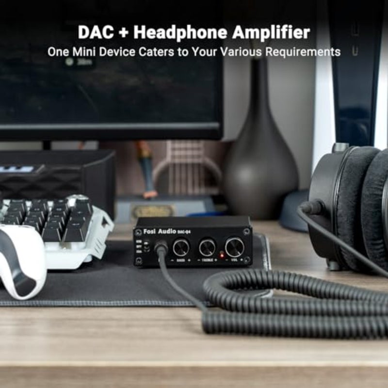 Q4 - Mini Stereo Gaming DAC and Headphone Amplifier, 24-Bit/192 KHz USB/Optical/Coaxial to RCA AUX, Digital-to-Analog Audio Converter Adapter for Home/Desktop Powered/Active Speakers - Black - Image 3