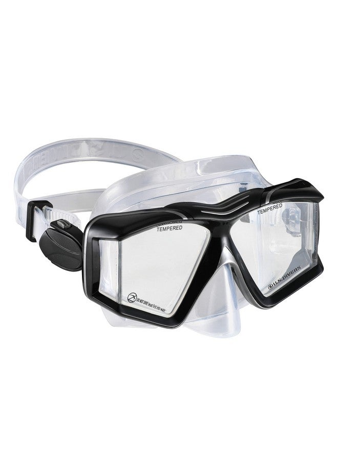 U.S. Divers Sideview Adult Snorkel Mask 180 Degree Full Underwater Vision Leak Free Silicone Face Skirt Easy Adjust Mask Buckles Pro Series ; Unisex Adult Black/Silver - Image 1