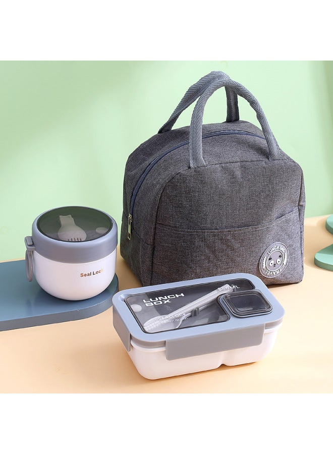 Portable Compartment Lunch Box Bag For Students And Office Students Lunch Lunch Microwave Heating Simple Light Food Lunch Box-Specifications:HT0137-Rectangular 850ml PP Suit (Lunch Box Cup Bag) White  - Image 1