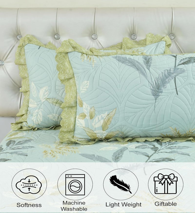 The Little Big Store The Little Big Store King Size Quilted Soft Bedsheet Cotton Feel Bedspread 350 GSM 72x78 Bed Cover with 2 Pillow Covers Bed Skirt with Ruffle Fringe Side Frills Ruffles Pleated Laces  - Image 2