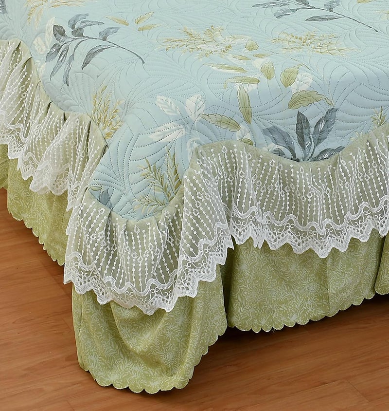 The Little Big Store The Little Big Store King Size Quilted Soft Bedsheet Cotton Feel Bedspread 350 GSM 72x78 Bed Cover with 2 Pillow Covers Bed Skirt with Ruffle Fringe Side Frills Ruffles Pleated Laces  - Image 5