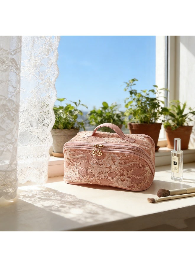 1pcs Makeup Bag For Women Travel，Embroidery Cosmetic Bag，Open Flat Toiletry Bag With And Handle，Ventilate Storage Organizer，Suitable For Travel And Business Trips - Image 5