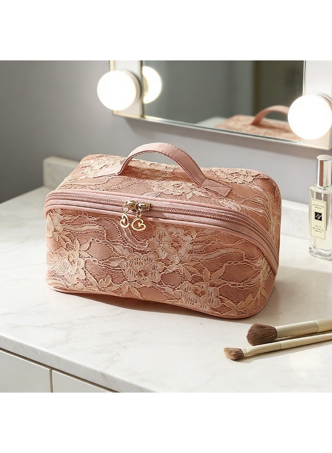 1pcs Makeup Bag For Women Travel，Embroidery Cosmetic Bag，Open Flat Toiletry Bag With And Handle，Ventilate Storage Organizer，Suitable For Travel And Business Trips - Image 3