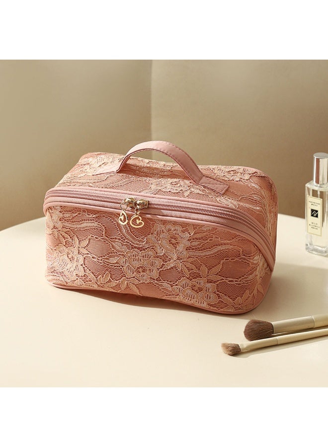 1pcs Makeup Bag For Women Travel，Embroidery Cosmetic Bag，Open Flat Toiletry Bag With And Handle，Ventilate Storage Organizer，Suitable For Travel And Business Trips - Image 1