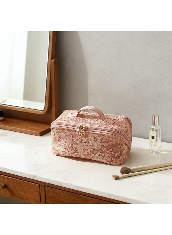 1pcs Makeup Bag For Women Travel，Embroidery Cosmetic Bag，Open Flat Toiletry Bag With And Handle，Ventilate Storage Organizer，Suitable For Travel And Business Trips - Image 2