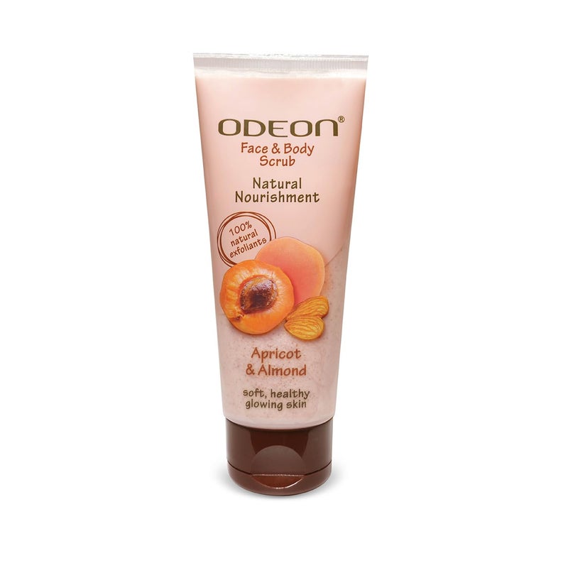 ODEON Face and Body Scrub 100ml Apricot  Almond  Exfoliating Body Scrub for Even  Glowing Skin  Reduce Fine Lines  NutrientRich Almond Oil Scrub  Gentle Exfoliating Face Scrub - Image 1