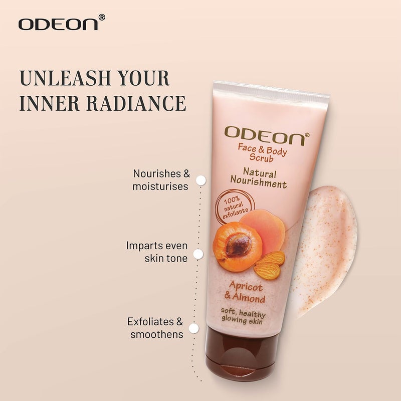 ODEON Face and Body Scrub 100ml Apricot  Almond  Exfoliating Body Scrub for Even  Glowing Skin  Reduce Fine Lines  NutrientRich Almond Oil Scrub  Gentle Exfoliating Face Scrub - Image 3