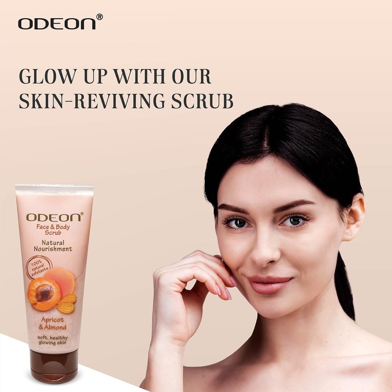 ODEON Face and Body Scrub 100ml Apricot  Almond  Exfoliating Body Scrub for Even  Glowing Skin  Reduce Fine Lines  NutrientRich Almond Oil Scrub  Gentle Exfoliating Face Scrub - Image 2