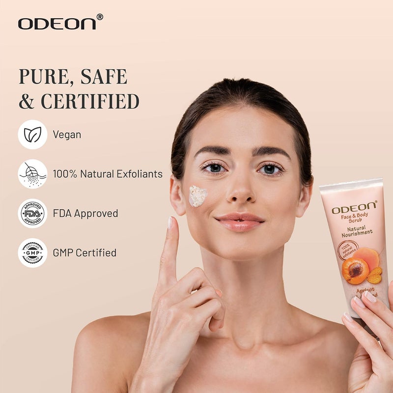 ODEON Face and Body Scrub 100ml Apricot  Almond  Exfoliating Body Scrub for Even  Glowing Skin  Reduce Fine Lines  NutrientRich Almond Oil Scrub  Gentle Exfoliating Face Scrub - Image 5