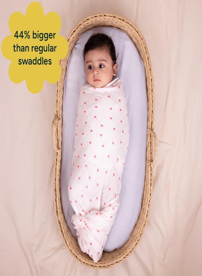 NINTARABABY قماط نينتارابيبي كبير جدًا - قطن موسلين عضوي فاخر 100%، 119 سم × 119 سم، فائق النعومة، يسمح بمرور الهواء وخفيف الوزن، متعدد الاستخدامات، مضاد للحساسية، هدية مثالية للمواليد الجدد من الإناث - Image 2