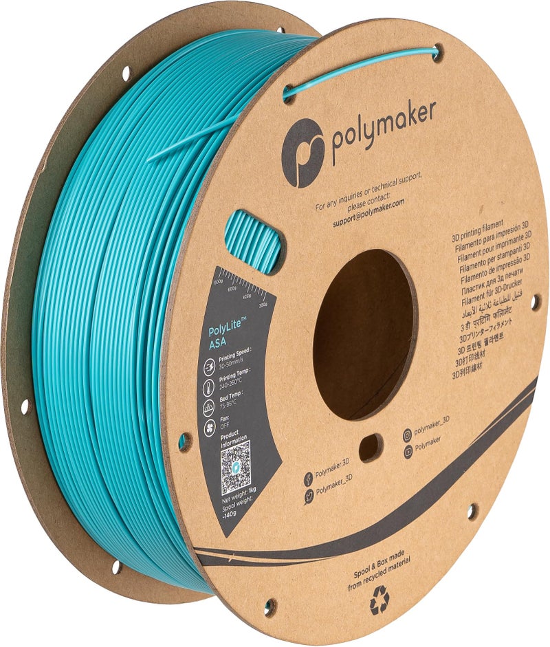 Polymaker ASA Filament 175mm Polymaker Teal 1kg ASA 3D Printing Filament Heat Weather Resistant ASA 3D Printer Filament Perfect for Printing Outdoor Functional Parts