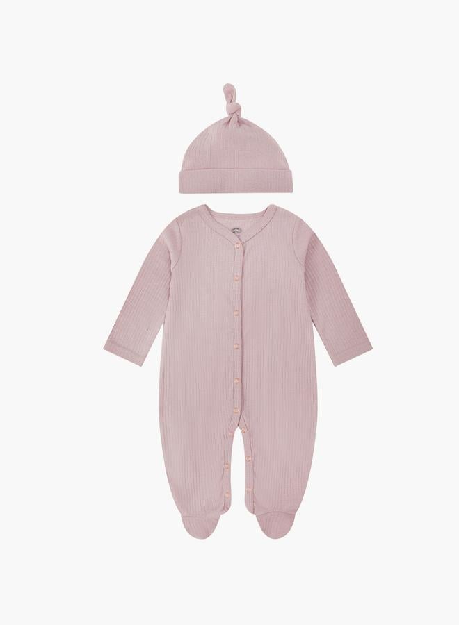 Mothers Choice Baby Ribbed Footed Onesie and Soft Hat Set - Image 3