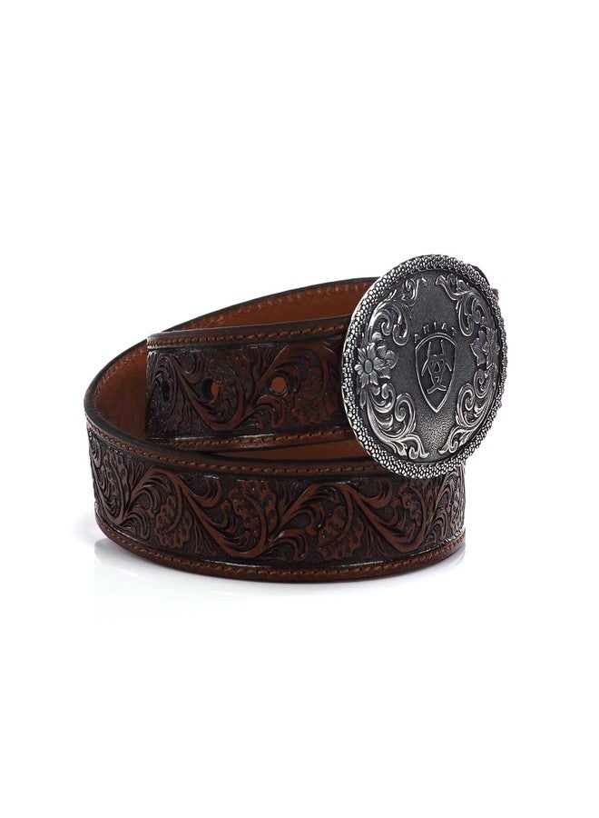 ARIAT Boy's Floral Embossed Leather Belt with Berry Edged Removable Buckle, Brown, Size 28 - Image 2