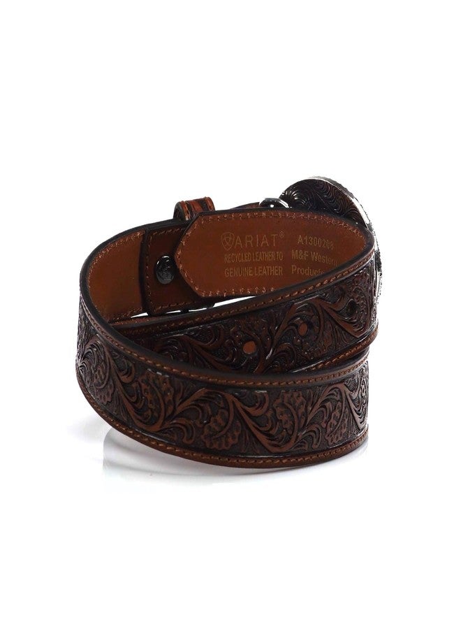 ARIAT Boy's Floral Embossed Leather Belt with Berry Edged Removable Buckle, Brown, Size 28 - Image 3