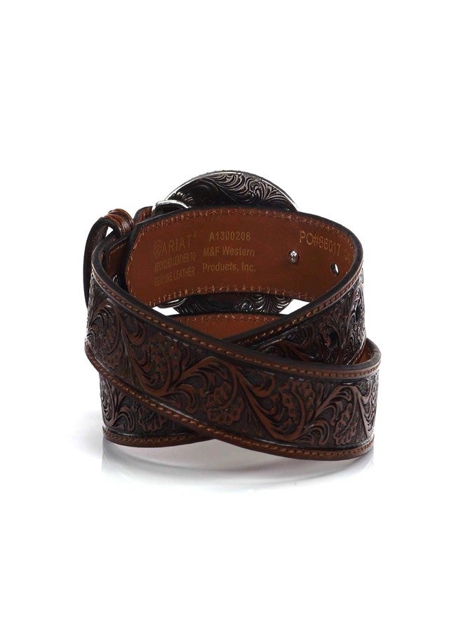 ARIAT Boy's Floral Embossed Leather Belt with Berry Edged Removable Buckle, Brown, Size 28 - Image 4