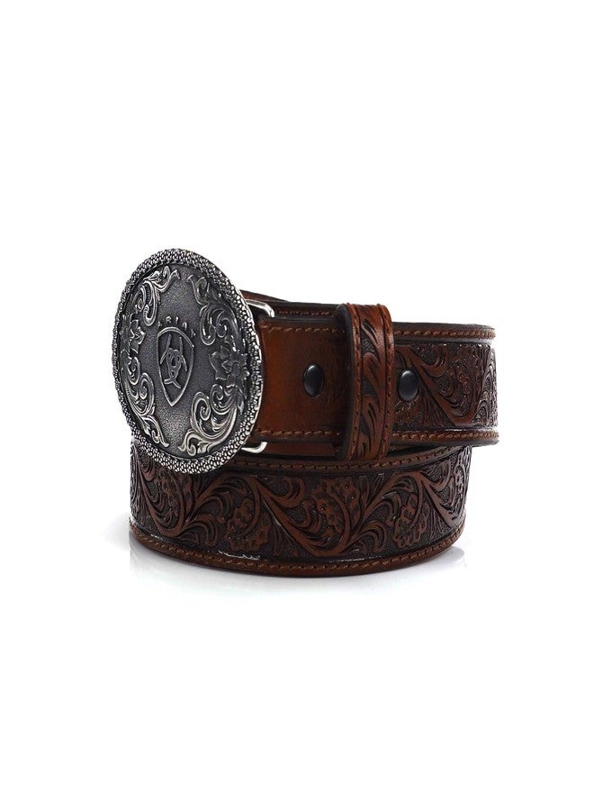 ARIAT Boy's Floral Embossed Leather Belt with Berry Edged Removable Buckle, Brown, Size 28 - Image 5