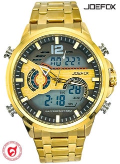 JoeFox Luxury Stainless Steel Analog Digital Watch Waterproof Sports Quartz Multifunctional Wristwatch with Stopwatch Alarm LED Backlight Gold Black  - Image 1