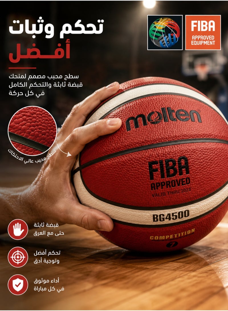 Molten BG4500 Basketball Size 7, FIBA Approved Match Basketball, Premium Composite Leather Indoor Basketball with Superior Grip & Control for Training, Games & Competition - Image 2
