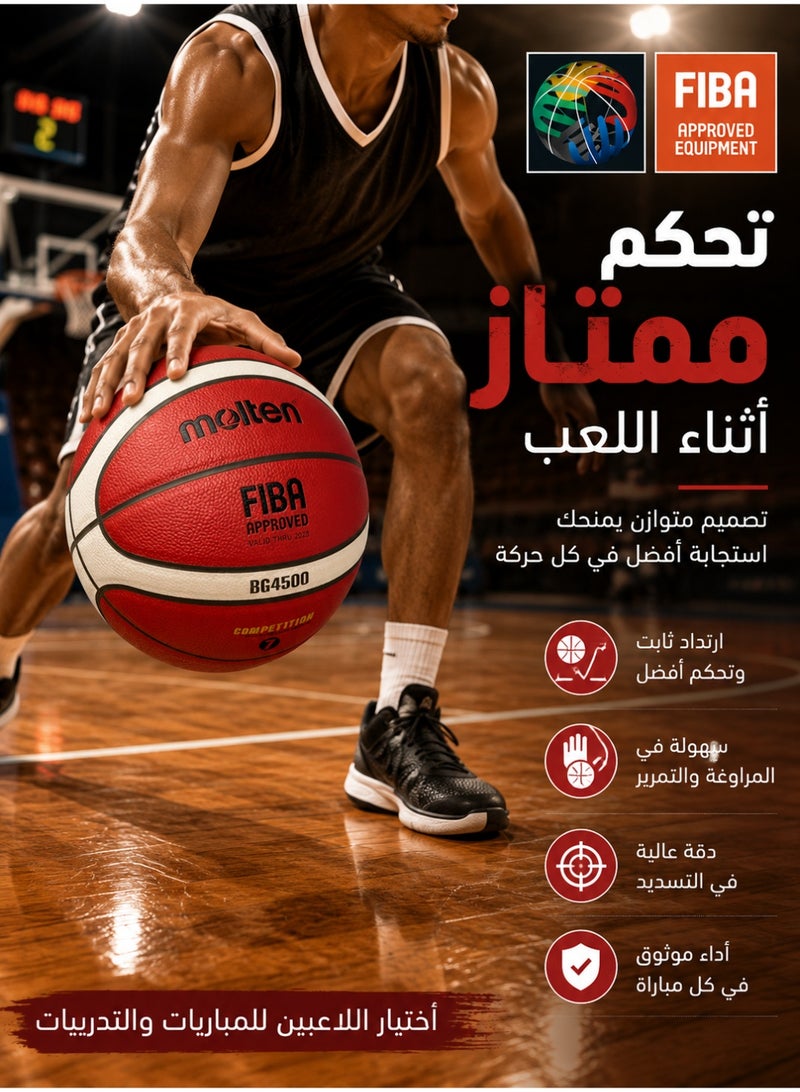 Molten BG4500 Basketball Size 7, FIBA Approved Match Basketball, Premium Composite Leather Indoor Basketball with Superior Grip & Control for Training, Games & Competition - Image 4