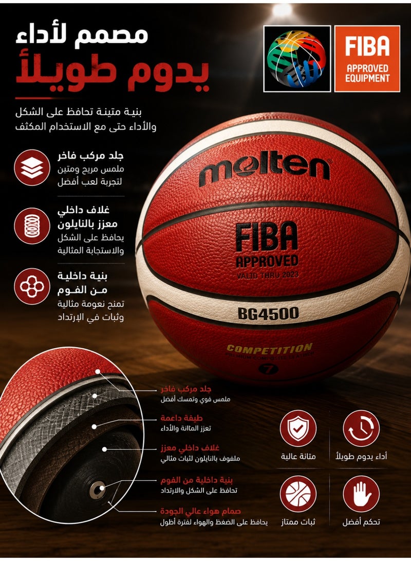 Molten BG4500 Basketball Size 7, FIBA Approved Match Basketball, Premium Composite Leather Indoor Basketball with Superior Grip & Control for Training, Games & Competition - Image 5