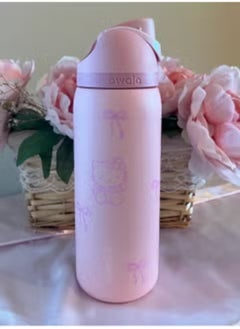 Owala FreeSip Insulated Stainless Steel Water Bottle with Straw for Sports and Travel, BPA-Free, 24-Ounce, Pink，Hello Kitty 