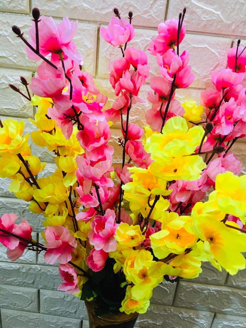 AWICKTIK Polyester Pack of 2 Attractive Real Touch Artificial Flowers for Decoration Blossom Flower Bunch for Vase Home Decor Office Decor Without Vase 60 Cm Height YellowPink - Image 4