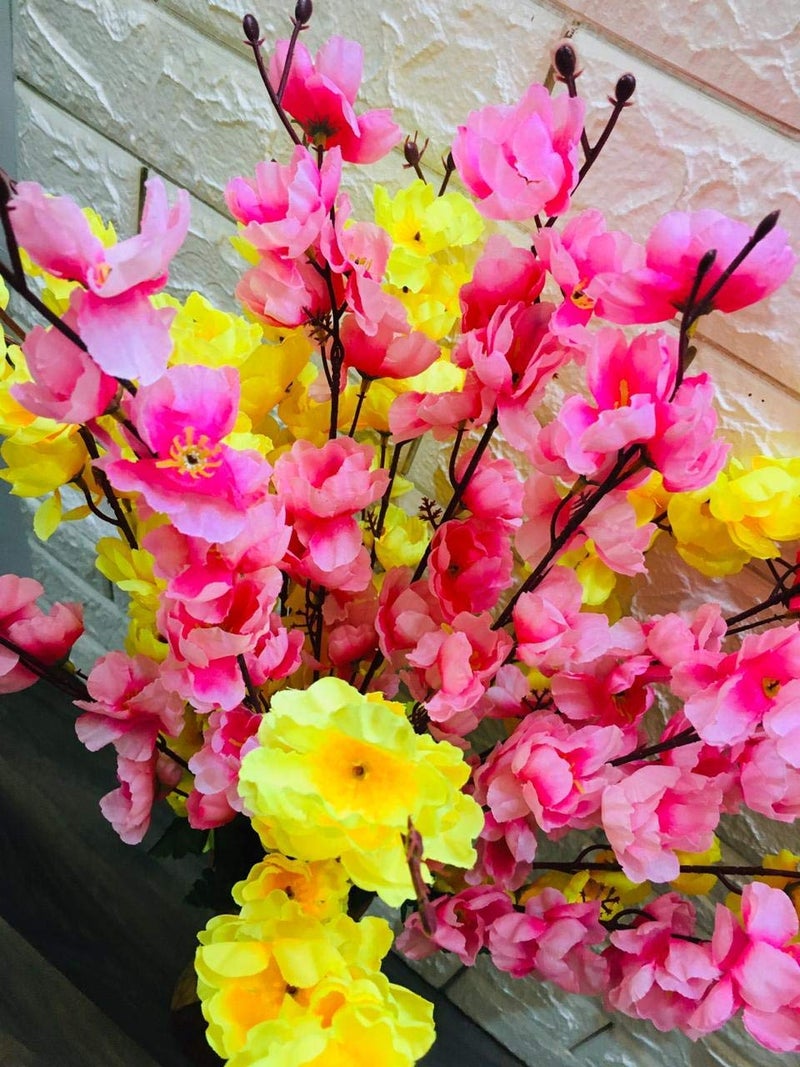 AWICKTIK Polyester Pack of 2 Attractive Real Touch Artificial Flowers for Decoration Blossom Flower Bunch for Vase Home Decor Office Decor Without Vase 60 Cm Height YellowPink - Image 2
