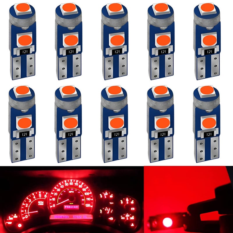 AUXLIGHT Brilliant Red T5 37 74 2721 PC74 PC37 LED Bulb 3030 Chips Super Bright 12 Volt Replacements Interior Dome Map Dashboard Indicator Instrument Panel Gauge Cluster Lamp Lights Pack of 10