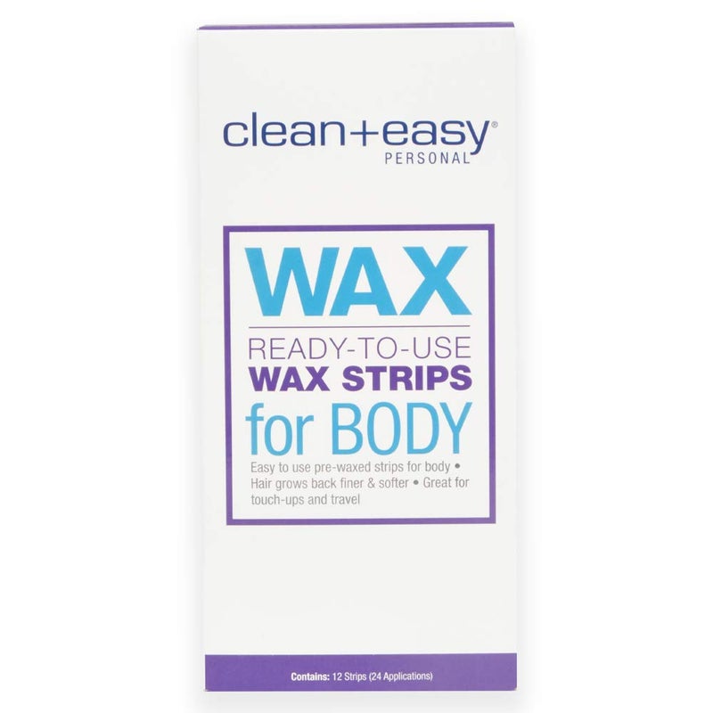 Clean + Easy Ready- To- Use Pre-Waxed Strips for Full Body Hair Removal Treatment, Removes Fine to Coarse Hairs, Ideal for Sensitive Skin, 12 Count