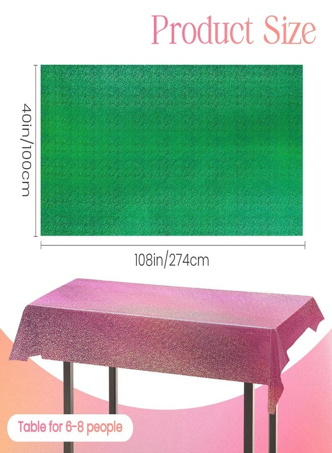 Just Shimmer 2 Pieces Pink & Green Holographic Tablecloth 40" x 108" Party Decoration Birthday Party Table Decor Iridescence Plastic Table Cloth for Bachelorette Supplies - Image 2