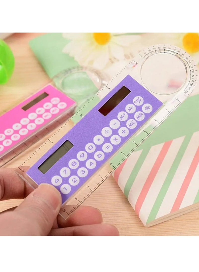 AROAQ - Solar Ruler Calculator, Portable Mini Solar Transparent Ruler Calculator With Magnifier, Large Display Screen Easy To You School Calculator And Scale For Kids Students, (1pc, Pink) - Image 1