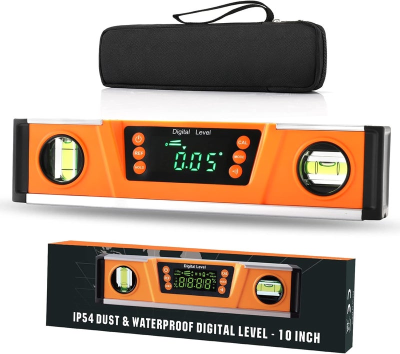 2PM TOOLS 10-Inch Digital Torpedo Level and Protractor | Neodymium Magnets | Bright LED Display | V-GROOVE MAGNETIC BASE | IP54 Dust/Water Resistant smart level with Carrying Bag - Image 1
