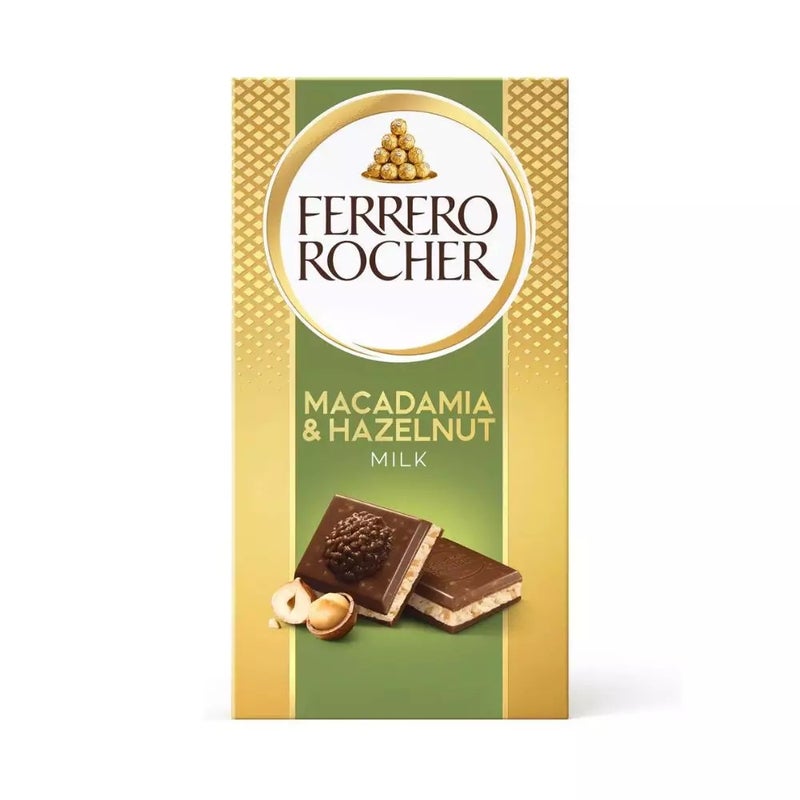 Ferrero Rocher Macadamia And Hazelnut Flavor Milk Chocolate Bar- 90gms