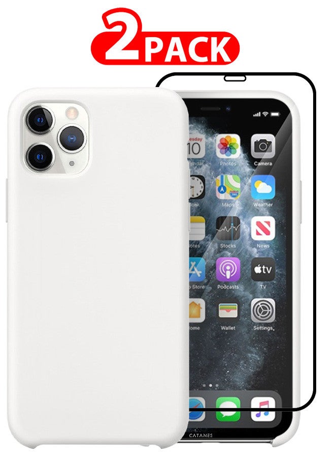 CATANES [for iPhone 11 Pro] 2 Pack Silicone Case and 3D Screen Protector Shockproof Protective Case Anti Scratch Smooth Case Cover/White - Image 1