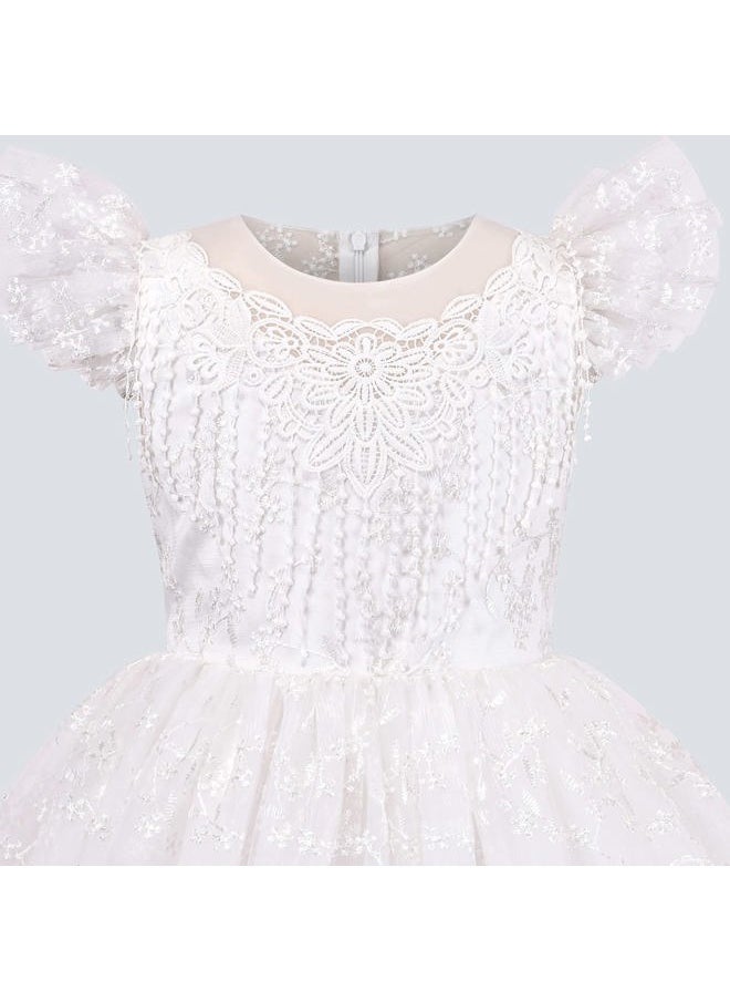 Sunny Fashion Girls Dress White Lace Floral Tassel Princess Wedding Bridesmaid Pageant Size 8  - Image 4