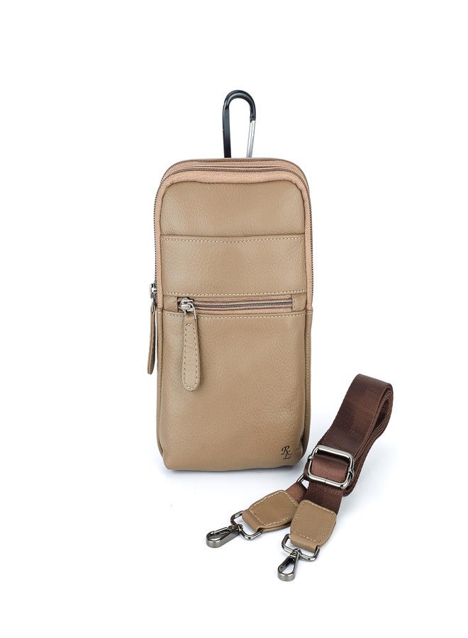Rustic Leather Genuine Leather Travel Pouch for Men | Multipurpose Sling & Waist Bag with Hook | Compact Organizer with Adjustable Strap & Zipper Pockets | Ideal for Travel, Office & Daily Use - Image 2