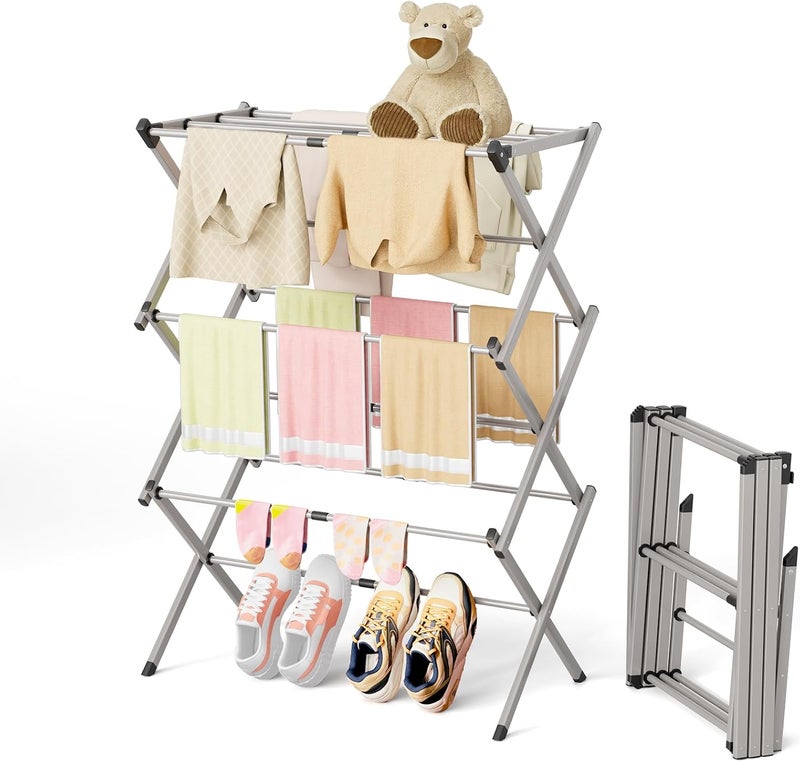 BAKON Clothes Drying Rack Foldable for Laundry, Collapsible Portable Drying Rack Clothing for Hanging Clothes Towel, Space Save for Indoor Outdoor Travel (Gray) - Image 1