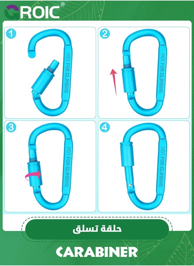 GROIC 4 Pack Heavy Duty Lightweight Locking Carabiner Clips,  Aluminum D Ring Key Rings Hiking Clips, D Ring for Camping Hiking Outdoor Traveling Backpacking Gym etc, NOT for Climbing  - Image 4