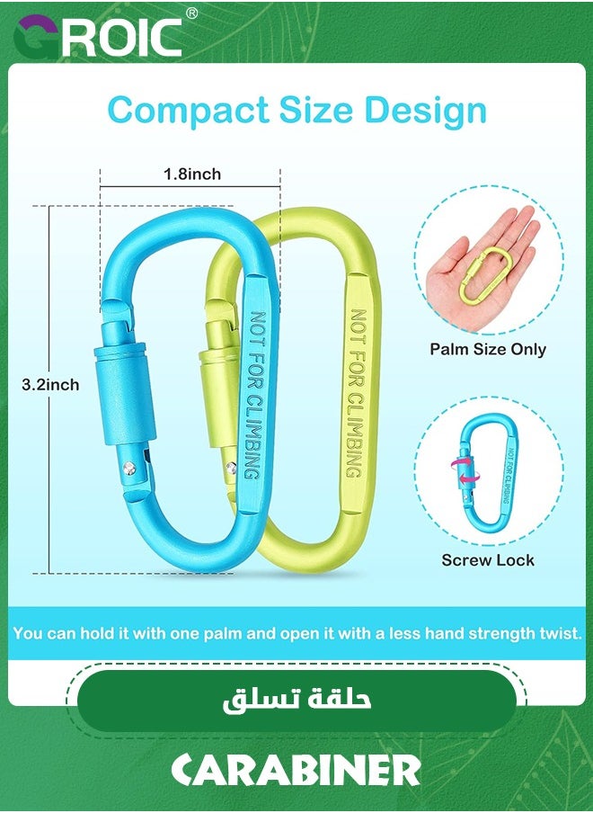 GROIC 4 Pack Heavy Duty Lightweight Locking Carabiner Clips,  Aluminum D Ring Key Rings Hiking Clips, D Ring for Camping Hiking Outdoor Traveling Backpacking Gym etc, NOT for Climbing  - Image 2